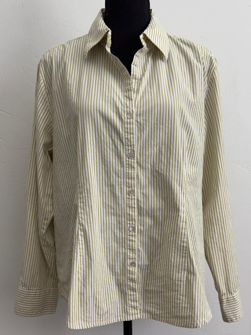 Chicos Green White Stripe Long Sleeve Shirt Sz 3 XL